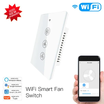 WiFi RF433 Умный переключатель потолочного вентилятора Tuya / приложение Smart Life 2/3-полосный беспроводной пульт дистанционного управления Работает с Alexa Google Home