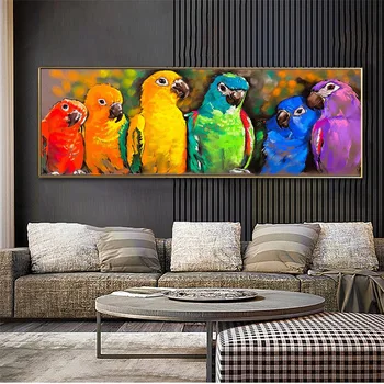 Попугаи Картины на холсте Настенные рисунки Плакаты и принты для гостиной Современное искусство животных Украшение дома