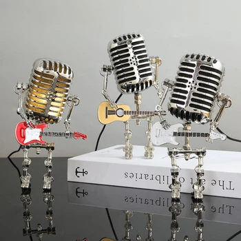 Робот-микрофон в стиле ретро с гитарой, Украшения в виде металлических статуэток, Дом, Гостиная, спальня, Рабочий стол, Искусство, Зарядка через USB