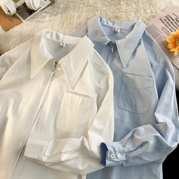 Длинная рубашка, Новая Однотонная Свободная блуза для бойфренда, рубашка в корейском стиле, мужская повседневная рубашка оверсайз с отложным воротником, Красивый Q47