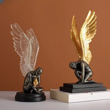 Креативная фигурка из смолы, статуя ангела, Золотые крылья, Имитация Золотой птицы, скульптура Ручной работы, Аксессуары для украшения дома