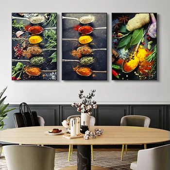 Тематическая кухня, смесь трав и специй, плакаты на холсте и принты, настенные рисунки Cuadros для декора столовой ресторана