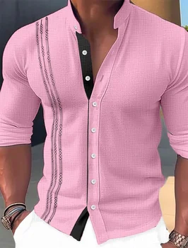 2024 мужская рубашка со стоячим воротником, однотонная рубашка с длинными рукавами и принтом, рубашка на пуговицах, уличная повседневная мужская дизайнерская одежда, топ