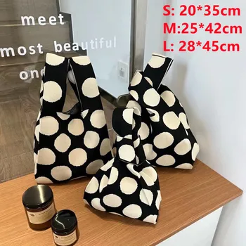 Модная Нишевая Дизайнерская вязаная сумочка, женская сумка на запястье с мини-узлом, Корейская повседневная сумка в горошек, студенческая сумка для покупок многоразового использования.