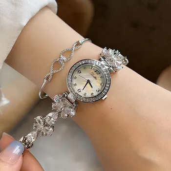 Роскошные женские кварцевые часы с бриллиантовой инкрустацией, серебряная цепочка, вращающиеся украшения для женщин, изысканные часы в подарок жене