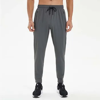 Мужские Спортивные брюки для фитнеса с надписью L L и логотипом износостойкие быстросохнущие леггинсы из ледяного шелка с высокой эластичностью, дышащие На ощупь.