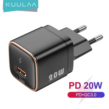 KUULAA 20 Вт GaN USB Type C Зарядное Устройство PD Быстрая Зарядка для iPhone 15 14 13 12 11 Pro Max Телефон QC 3.0 Быстрая Зарядка для Huawei Xiaomi