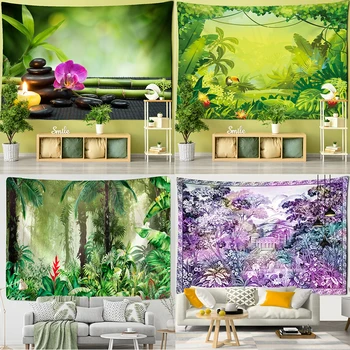 Настраиваемая Психоделическая сцена Мандала Красивое украшение комнаты Натуральные деревья Цветы Гобелен с луговым пейзажем