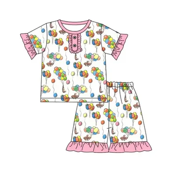 Пасхальная новая серия для мальчиков и девочек, кружевные шорты с мультяшным воздушным шаром, кружевной детский костюм, детское платье, бутик одежды