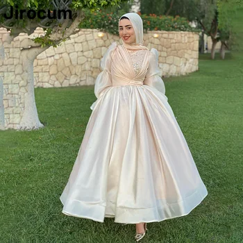 Мусульманское платье для выпускного вечера с высоким воротом Jirocum Женское платье для вечеринки трапециевидной формы с длинным рукавом, расшитое бисером, Саудовские платья для официальных мероприятий по щиколотку.