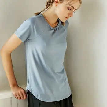 Женская летняя футболка, свободная, дышащая, Тонкая, для фитнеса, с короткими рукавами, быстросохнущие рубашки, верхняя одежда для занятий спортом, топы для бега