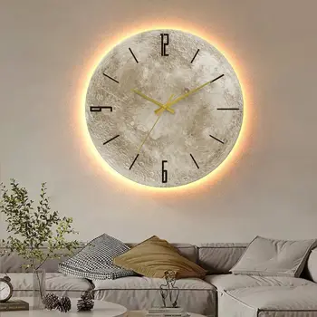 Простые Настенные Часы В Гостиной Современный Простой Бытовой Телевизор Фон Столовая Настенная Атмосфера Свет Луна Бесшумные Часы