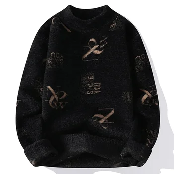 #5892 Черный, белый, Серый Уличная одежда, свитер в стиле хип-хоп, Мужской Вязаный свитер с буквами, Мужской трикотаж, Пуловеры, Теплая Корейская мода