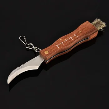 Грибной Нож из Нержавеющей Стали с Кисточкой Открытый Походный Нож Складной Нож С Деревянной Ручкой Мини-Грибной Нож Карманный Нож