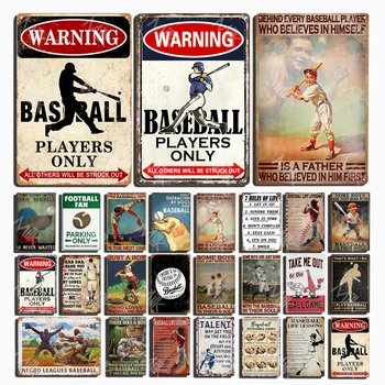 Бейсбольный Декор Жестяная Вывеска, Предупреждающая Только Бейсболистов, Все Остальные Будут Вычеркнуты Жестяная Вывеска Бейсбольные Украшения для Комнаты мальчиков