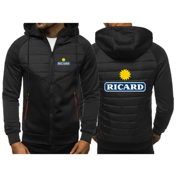 2023 RICARD Новая трехцветная куртка с капюшоном, весенне-осенняя мужская повседневная Удобная Тонкая куртка на молнии в стиле пэчворк с длинным рукавом