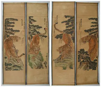 Древнекитайская каллиграфия, роспись свитков, Ручная роспись 4 тигров