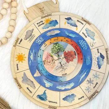 Подвеска с календарем, Погодное колесо / Диаграмма погоды / Двуязычный французский / Обучающие игрушки для изучения погоды