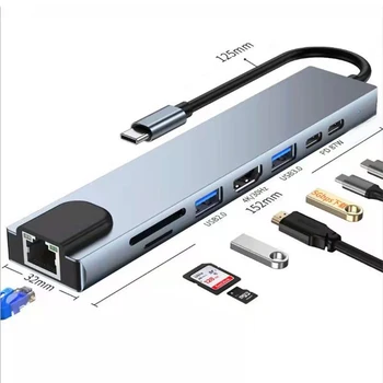 Удлинитель Type C 8 в 1 USB-КОНЦЕНТРАТОР с HDMI для Ноутбука Конвертер USB C в USB 3,0 2,0 Дисковый Кабель Ethernet OTG Card Reader Зарядная Док-станция