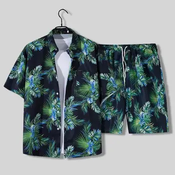 Модная рубашка с принтом кокосовой пальмы средней высоты на шнурке, Свободные шорты, спортивный костюм, мужской спортивный костюм, впитывающий пот