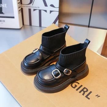 Детские ботинки-носочки для девочек в стиле ретро, Классические Нескользящие Модные детские кожаные ботинки с круглым носком, Простые, с крючком и петлей, 2023, Шикарные