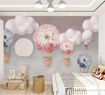Обои из папье-маше на заказ, современный скандинавский мультфильм, ручная роспись на розовом воздушном шаре, фоновые обои для детской комнаты