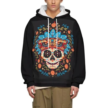 Красочная толстая толстовка с изображением Сахарного черепа, пуловеры с капюшоном, шерстяная зимняя эстетическая одежда