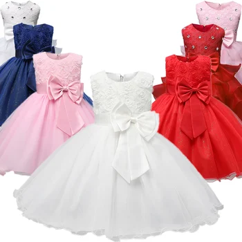 Детские праздничные платья на день рождения для девочек, элегантное платье принцессы без рукавов, свадебное платье с блестками для девочек в цветочек, белое платье от 1 до 6 лет
