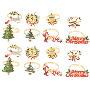 Рождественские кольца для салфеток - набор из 16 колец-держателей для салфеток Для праздничного украшения рождественского стола, пряжка для салфеток в виде лося