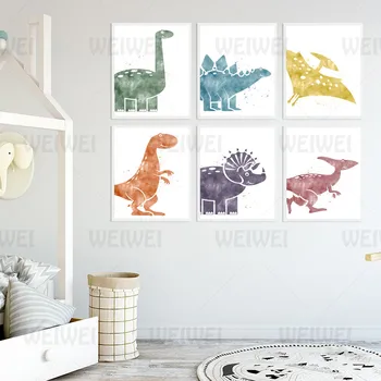 Картина с динозавром для детской комнаты, украшение дома, Тираннозавр, Птерозавр, настенный холст, плакат для гостиной, принты для детской спальни