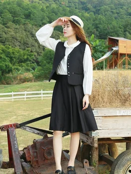 Весенне-осенний однобортный женский жилет без рукавов с V-образным вырезом, винтажный однотонный Классический Универсальный повседневный женский черный жилет