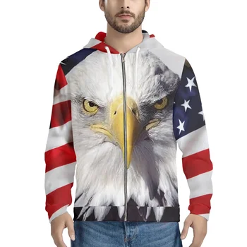 Орел американского флага Винтажная толстовка с капюшоном Starry Sky Fox Толстовка с капюшоном Fahion Мужская одежда 2022 Дизайнерская куртка на молнии Новая