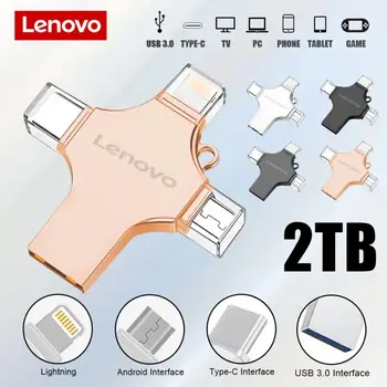 Оригинальные Флэш-накопители Lenovo 4 В 1 OTG USB 3.0 Lightning с интерфейсом Type C Реальной емкостью 2 ТБ 1 ТБ Флеш-накопитель Высокоскоростной Флэш-диск