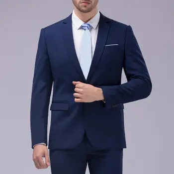 1 комплект, популярный однотонный блейзер на двух пуговицах, брюки, мужской костюм, облегающий деловой костюм на двух пуговицах