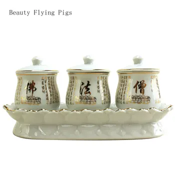 Керамические три чашки для подачи, пять чашек для подачи, бытовые буддийские храмы, храмы, подношения для дома и украшения по фен-шуй