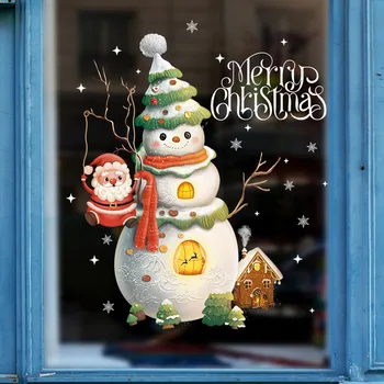 Мультяшные наклейки на окна с Рождеством Христовым Санта Клаус Рождественская елка Стеклянная наклейка с единорогом Рождественские украшения для дома 2024 Новый год