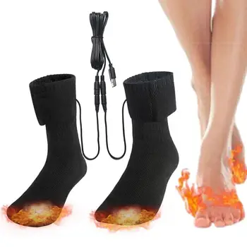 Носки с USB-подогревом, женские лыжные термоколготки, быстро нагревающиеся Зимние теплые чулки длиной 5 В для наружного и внутреннего использования