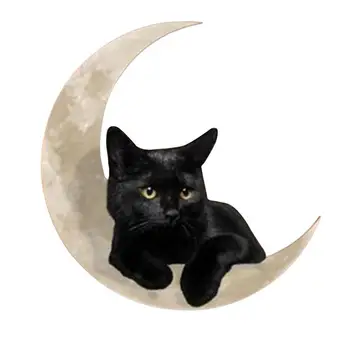 Черный Кот На Луне Орнамент Кошка Металлическое настенное искусство 11,8 Дюймов Настенные украшения Черные Кошки Луна Черный Кот Луна Подвесной Металлический знак Черный Кот