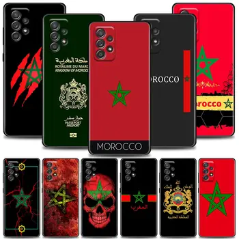 Чехлы для паспорта с флагом Марокко Maroc Samsung Galaxy A52 Funda Samsung A52s A54 A53 A72 A73 A33 A31 A32 A51 A71 В мягкой черной обложке