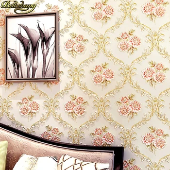 beibehang Винтажные обои в европейском стиле с цветочным рисунком, роскошные Современные обои для стен, трехмерная спальня, гостиная, розовые рулоны бумаги 3D WALL