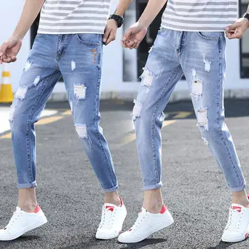 Повседневные джинсы, удобные джинсовые брюки, легкие нарядные Модные мужские эластичные джинсовые брюки Slim Fit