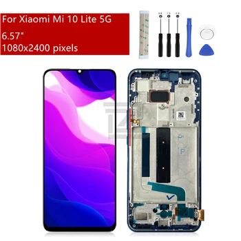 Amoled для Xiaomi Mi 10 Lite 5G ЖК-дисплей с Сенсорным Экраном Дигитайзер в сборе + Рамка для Mi 10 Lite 5G ЖК-замена ремонтной детали