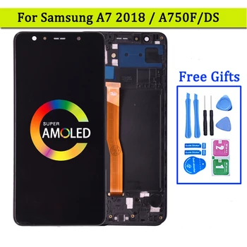 Super Amoled Для Samsung A7 2018 A750 SM-A750F ЖК-дисплей с Сенсорным Экраном Дигитайзер в Сборе Для Samsung A750 LCD