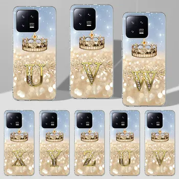 Бриллиантовые Буквы от U до Z, Золотая Корона, Чехол для Xiaomi Mi 11 11T 12 A2 9T 9 8 12T 13 11i 12X 10 10T A3 Lite, Прозрачная Крышка Телефона