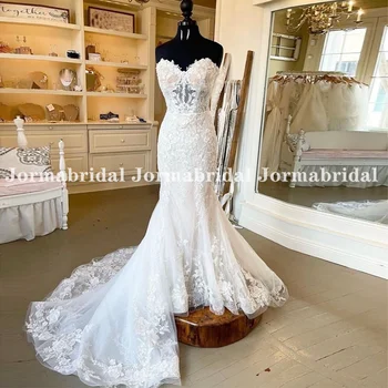 Свадебные платья в стиле русалки для женщин, элегантные иллюзионные украшения на лифе, Цветочные аппликации, тюлевое свадебное платье на заказ.