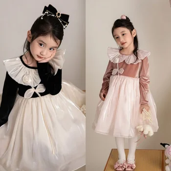 Осеннее платье для девочек, Новое французское элегантное ароматное длинное платье с 3D цветами, детское платье для маленьких девочек