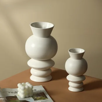 Современная геометрическая белая керамическая ваза, легкий роскошный цветок, простые украшения для цветочных композиций ins
