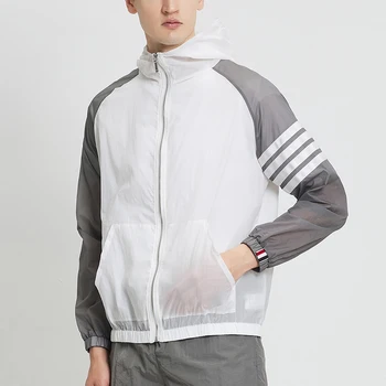 Солнцезащитная куртка Модный бренд, легкая велосипедная рубашка с длинным рукавом, высококачественная мужская толстовка с капюшоном на молнии и карманами