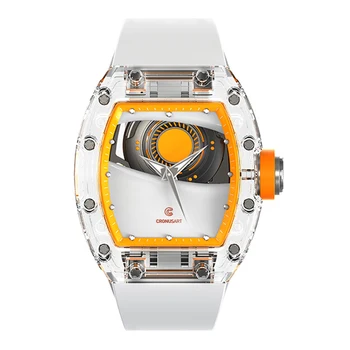Мужские автоматические часы CRONUSART 50 мм * 42 мм, роскошные механические наручные часы Tonneau, Акриловый корпус, светящийся ремешок из фторопласта