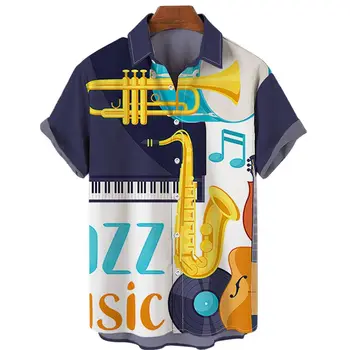 Летняя мужская новая модная рубашка в стиле музыкального искусства 2023 года, тонкая повседневная рубашка для пригородных поездок с короткими рукавами